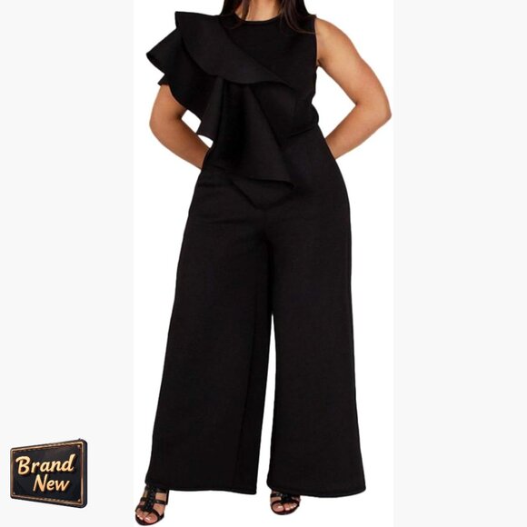 Plus Size Ruffle Jumpsuit Sleeveless Wide Leg Elegant Party Wear